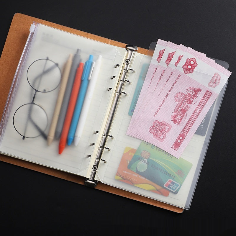 PVC Transparent Bag A5 A6 Loose Spiral Notebook Zipper Bag Loose-leaf 6-hole Storage Information Bag Business Card Album