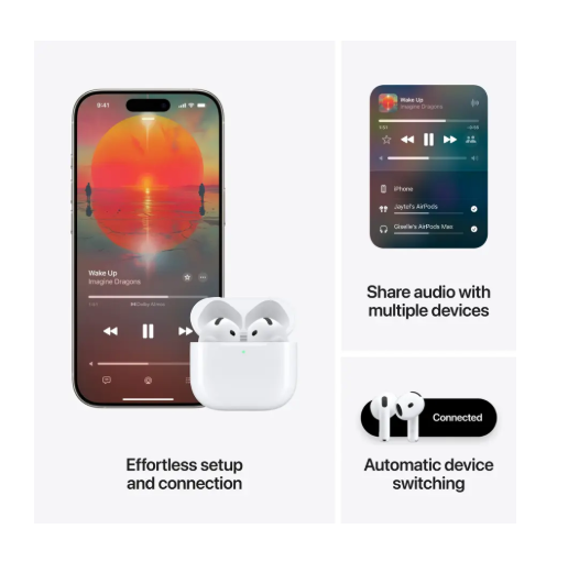 Apple AirPods 4 - Wireless Bluetooth Earbuds with Spatial Audio (White)