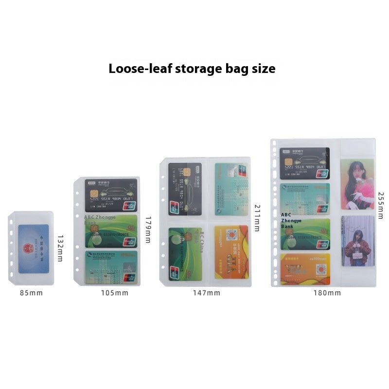 PVC Transparent Bag A5 A6 Loose Spiral Notebook Zipper Bag Loose-leaf 6-hole Storage Information Bag Business Card Album