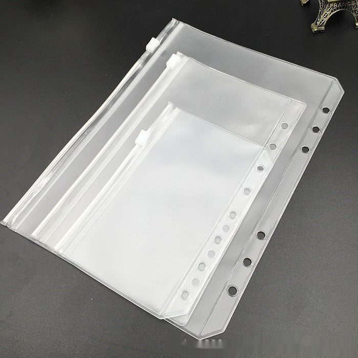 PVC Transparent Bag A5 A6 Loose Spiral Notebook Zipper Bag Loose-leaf 6-hole Storage Information Bag Business Card Album